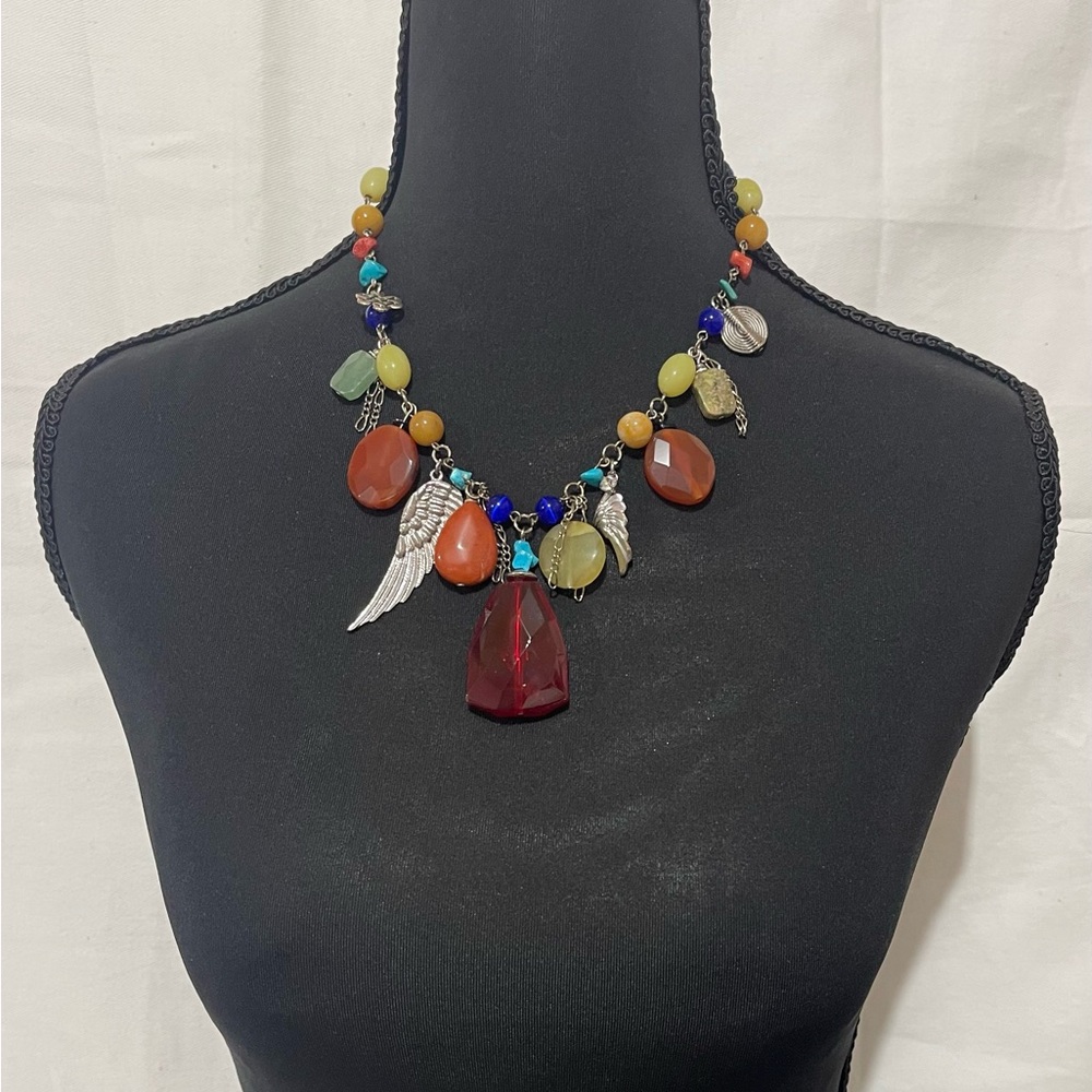 Multicolor Gemstone Necklace with Silver Accents